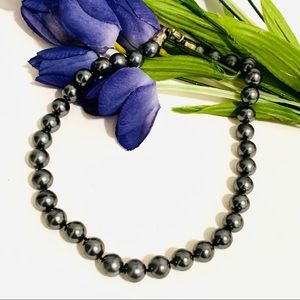 vintage grey faux pearl bead choker necklace